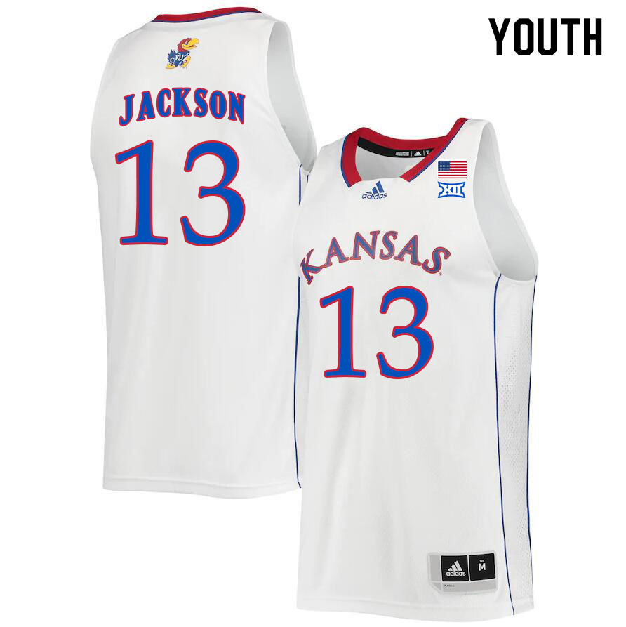 Youth #13 Elmarko Jackson Kansas Jayhawks College Basketball Jerseys Stitched Sale-White